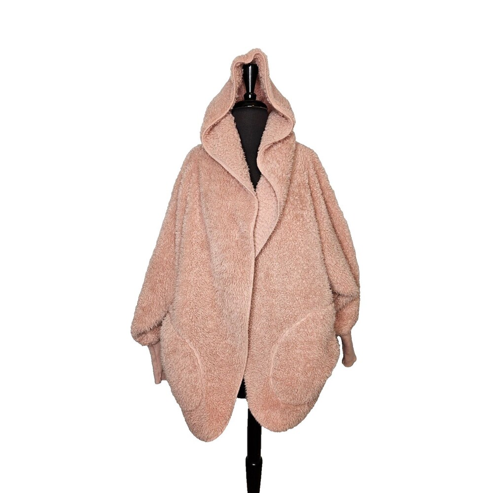 NORDIC BEACH Cardigan Cozy Teddy Sherpa Jacket Body Wrap Hood Blush Wine OS